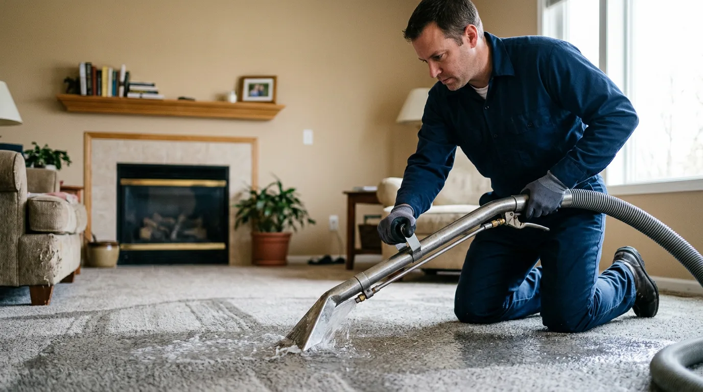 Water damage restoration technician working near Hobart, OK